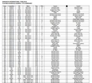 Bangkok Tens 2019 schedule