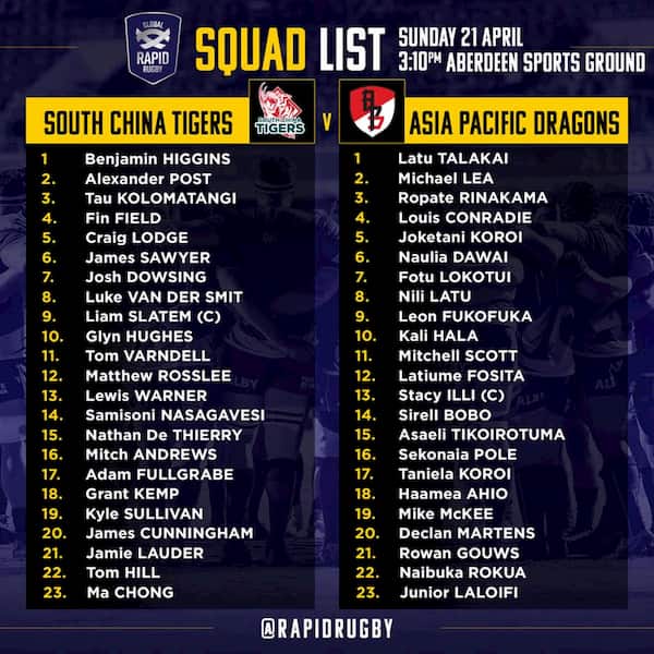 Global Rapid Rugby South China Tigers and Asian Pacific Dragons 2019