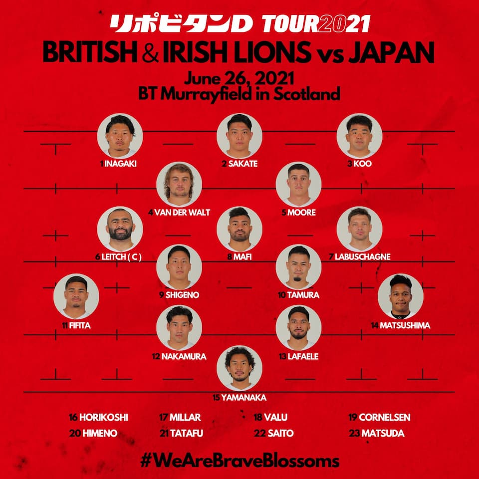 Japan XVs rugby team to play British and Irish Lions 2021