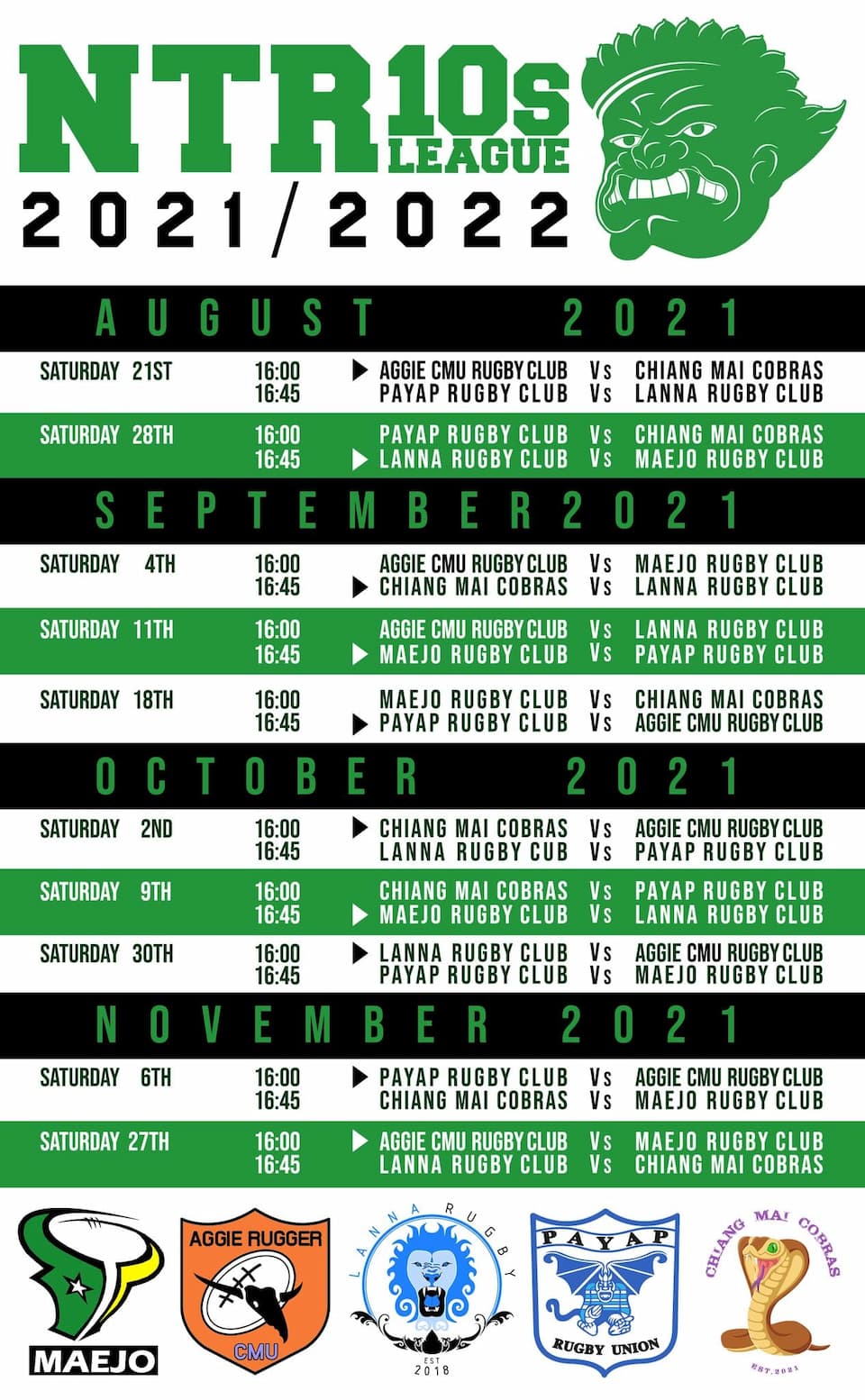 NTR 10s League 2021 schedule