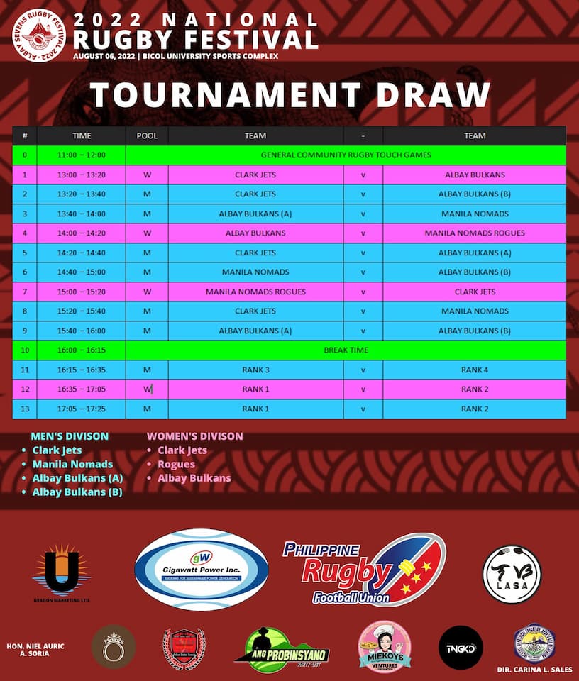 Albay Rugby Festival 2022 Schedule