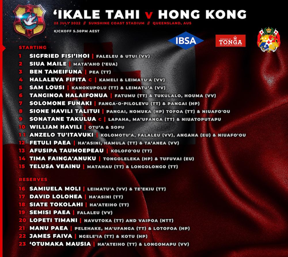 Tonga Matchday Squad RWC 2023 Asia-Pacific Qualifier