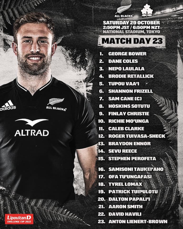 All Blacks Squad - Lipovitan D Challenge Cup 2022