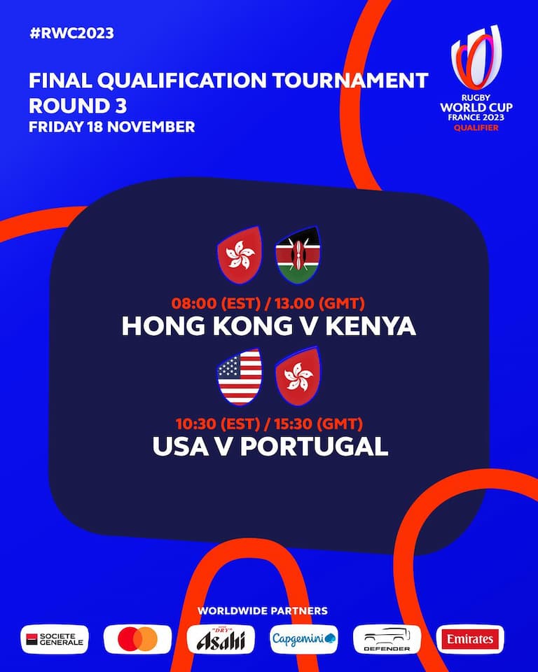 Hong Kong Men's XV vs Kenya - RWC 2023 Qualification Tournament Friday 18th November 2022