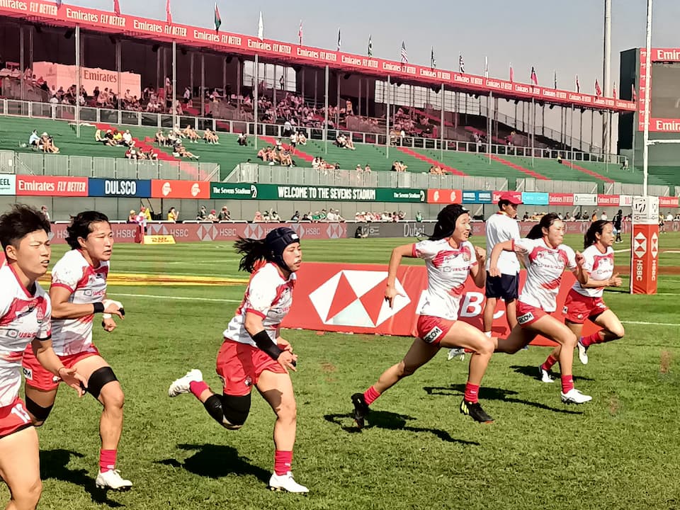 Sakura 7s training at the Emirates Dubai 7s 2022