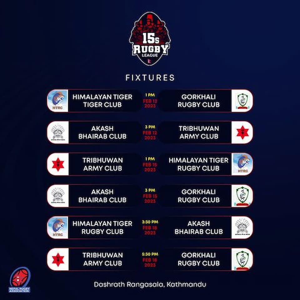 Nepal 15s Club Rugby Union League 2023 fixtures