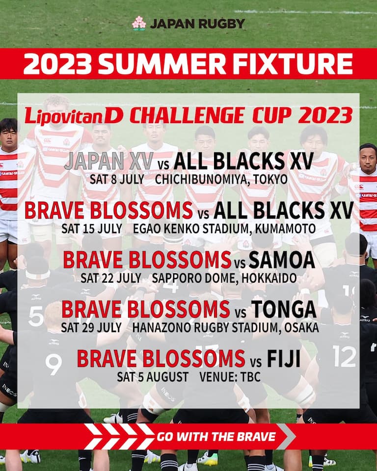 Japan XV and Brave Blossoms 2023 Match Schedule
