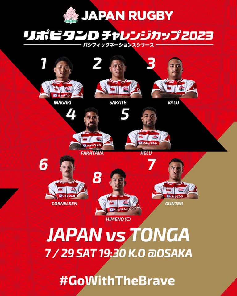 Japan Brave Blossoms Squad versus Tonga – 28th July 2023