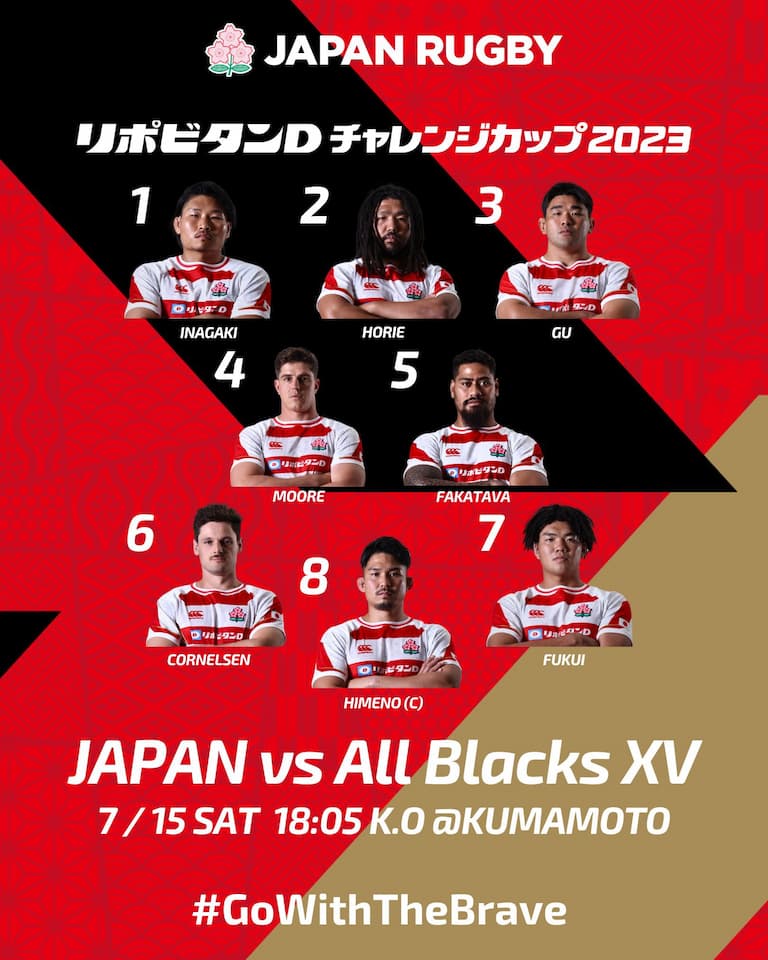 Japan Squad vs All Blacks XV – 15th July 2023