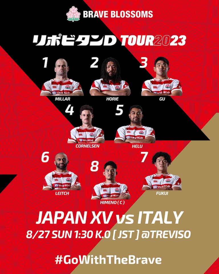 Japan Brave Blossoms Squad versus Italy – 26th August 2023