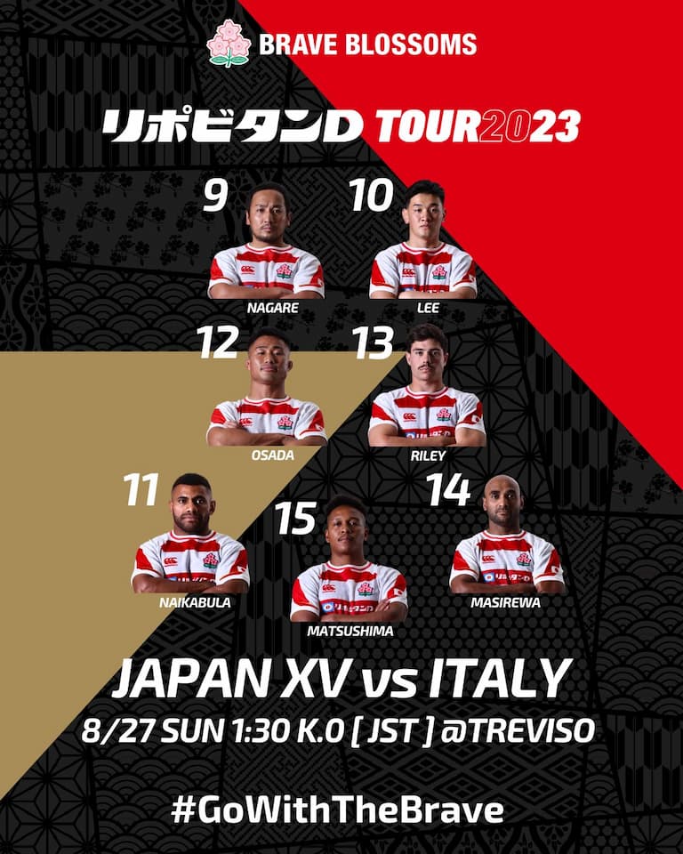 Japan Brave Blossoms Squad versus Italy – 26th August 2023