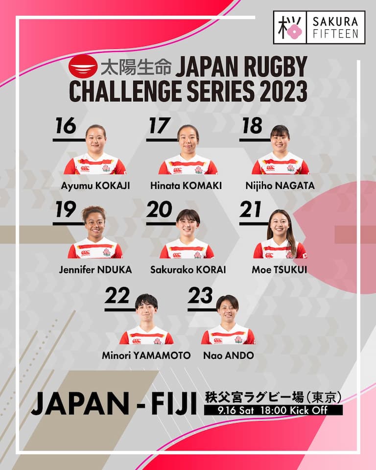 Japan Sakura Fifteen vs Fiji - Saturday, 16 September (18:00 KO @Chichibunomiya Rugby Stadium)