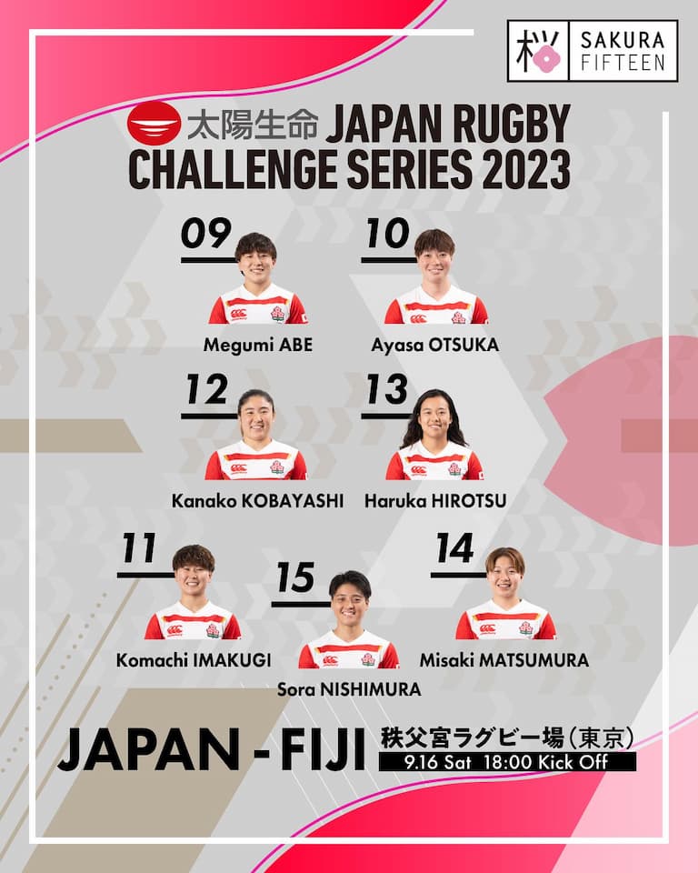 Japan Sakura Fifteen vs Fiji - Saturday, 16 September (18:00 KO @Chichibunomiya Rugby Stadium)