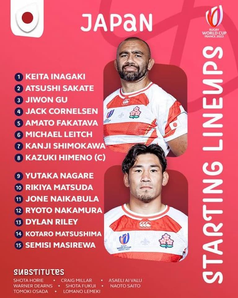 Japan Brave Blossoms Squad vs Chile - RWC 2023
