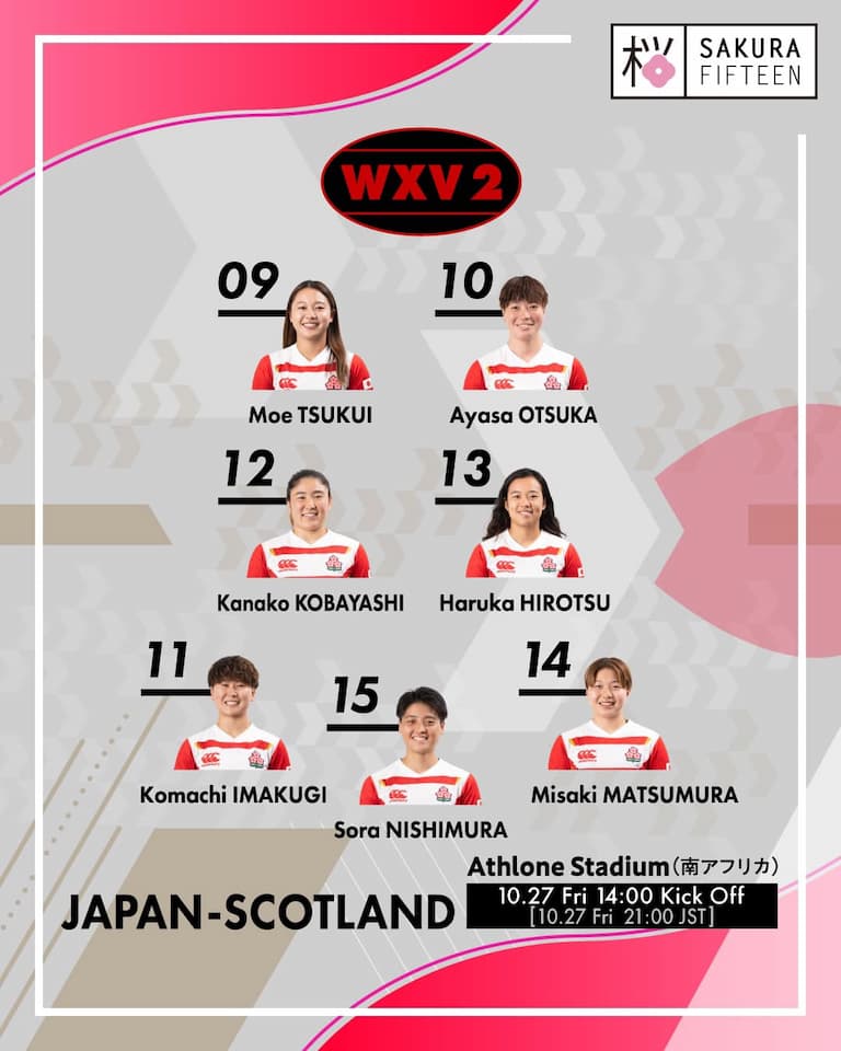Japan Squad – Japan vs Scotland – WXV 2 2023 Friday 27 October 2023