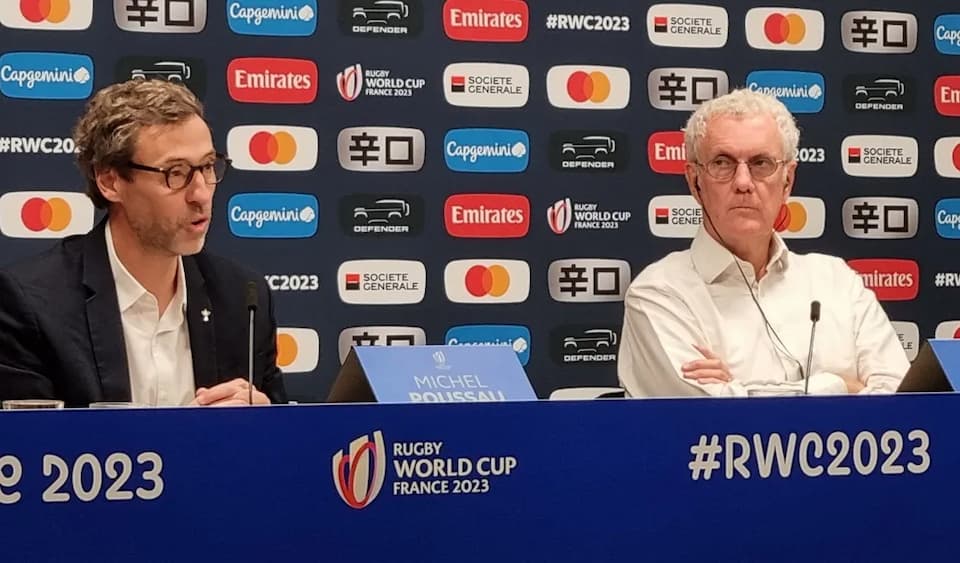 RWC 2023 Tournament Director Michel Poussau and Chairman of France 2023 Jacques Rivoal