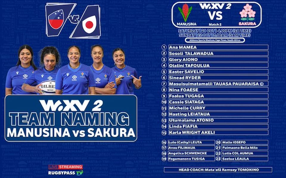 Samoa Squad – Japan vs Samoa – WXV 2 2023 Saturday 21st October 2023
