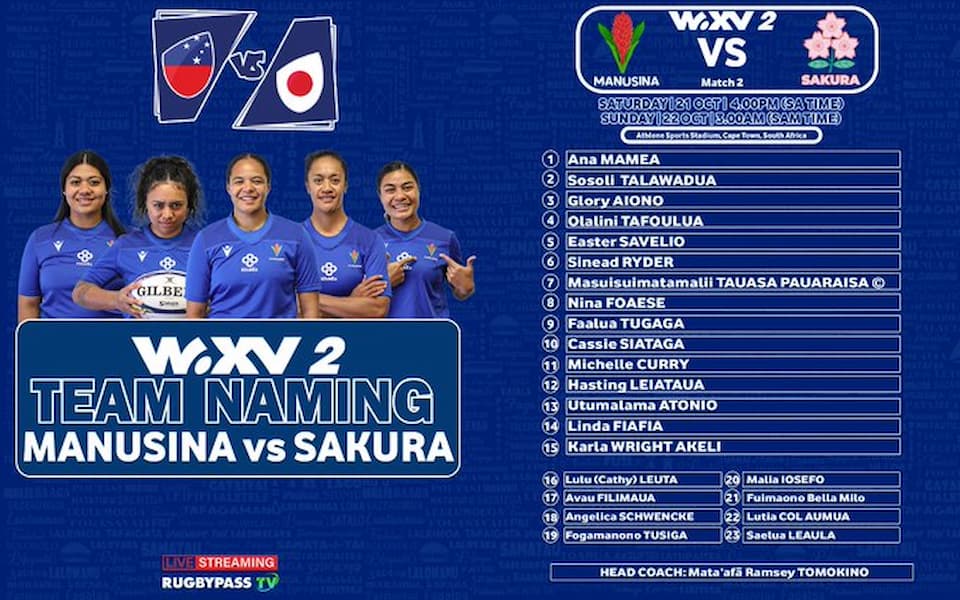 Samoa Squad – Japan vs Samoa – WXV 2 2023 Saturday 21st October 2023