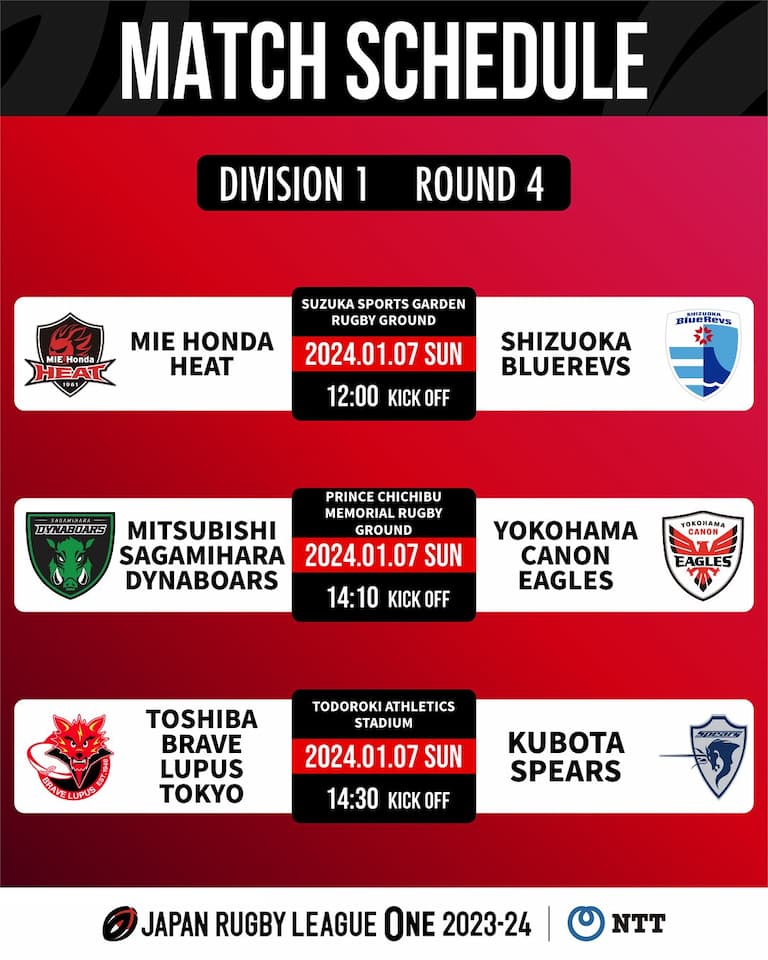 Division ONE JRLO 2023-2024 – Round 4 Fixtures