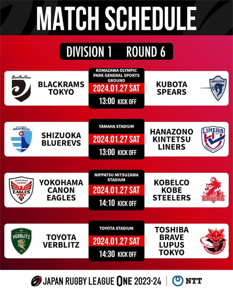 Division One JRLO 2023-2024 – Round 6 Fixtures (Part 2)