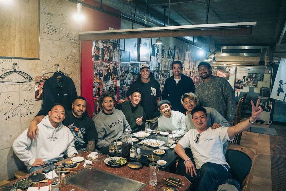 Ardie Savea with some friends in Kobe, Japan