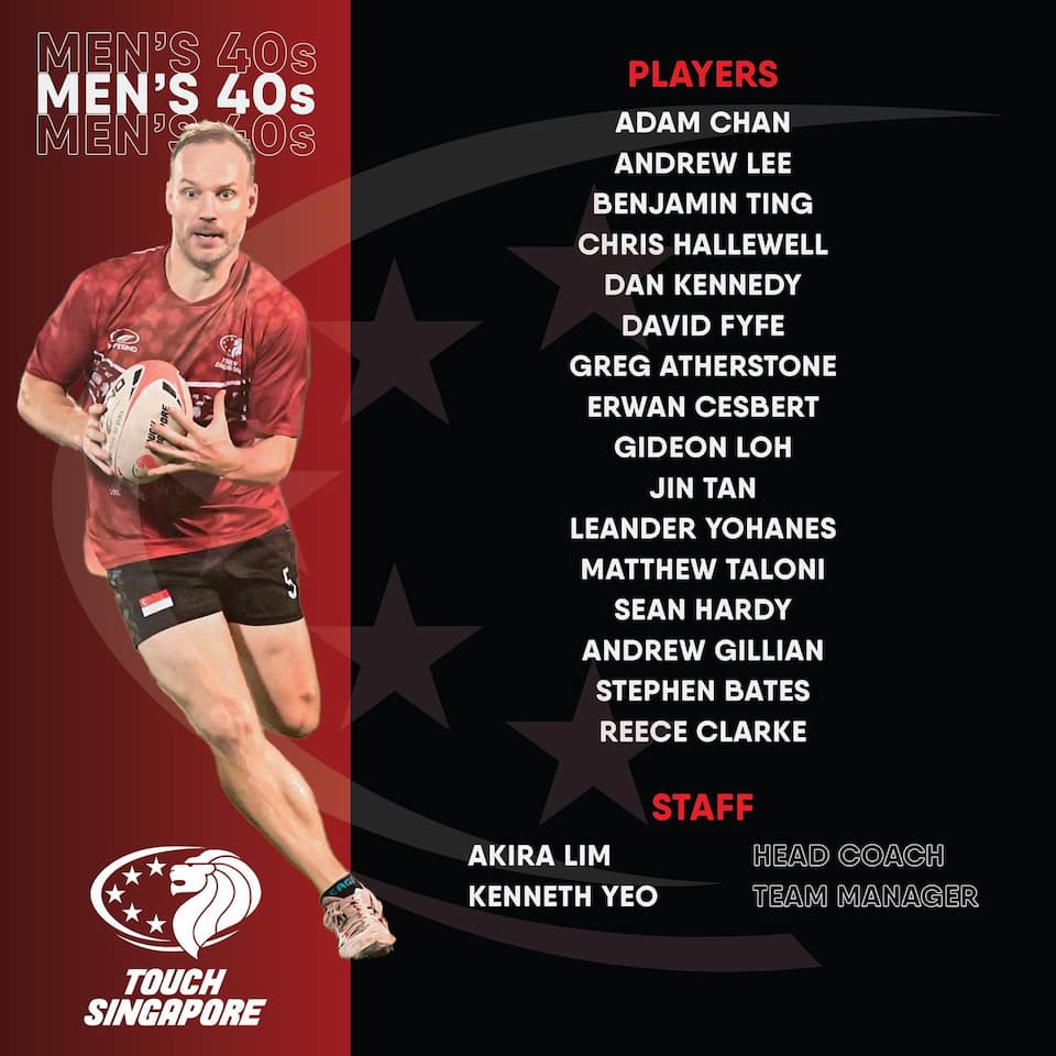 Touch Singapore Men 40s Squad - Touch World Cup 2024
