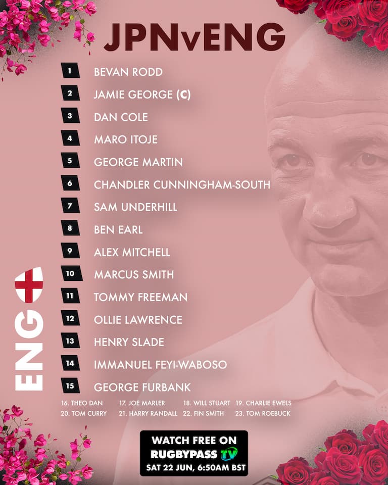 England Men's XV Squad - vs Japan 2024 - June 2024