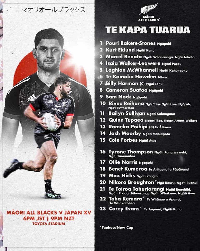 Maori All Blacks vs Japan XV Match 2 Squad
