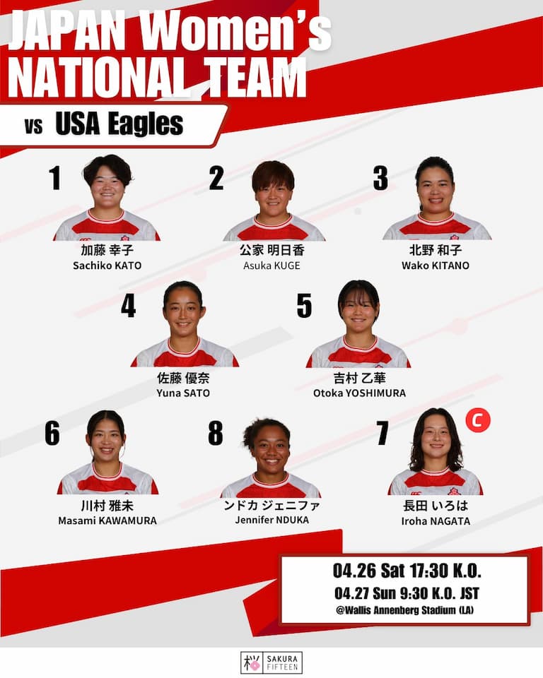 Japan Sakura 15s Squad vs USA - 26 April 2025