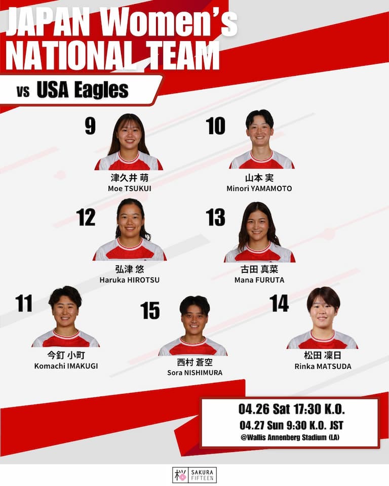 Japan Sakura 15s Squad vs USA - 26 April 2025