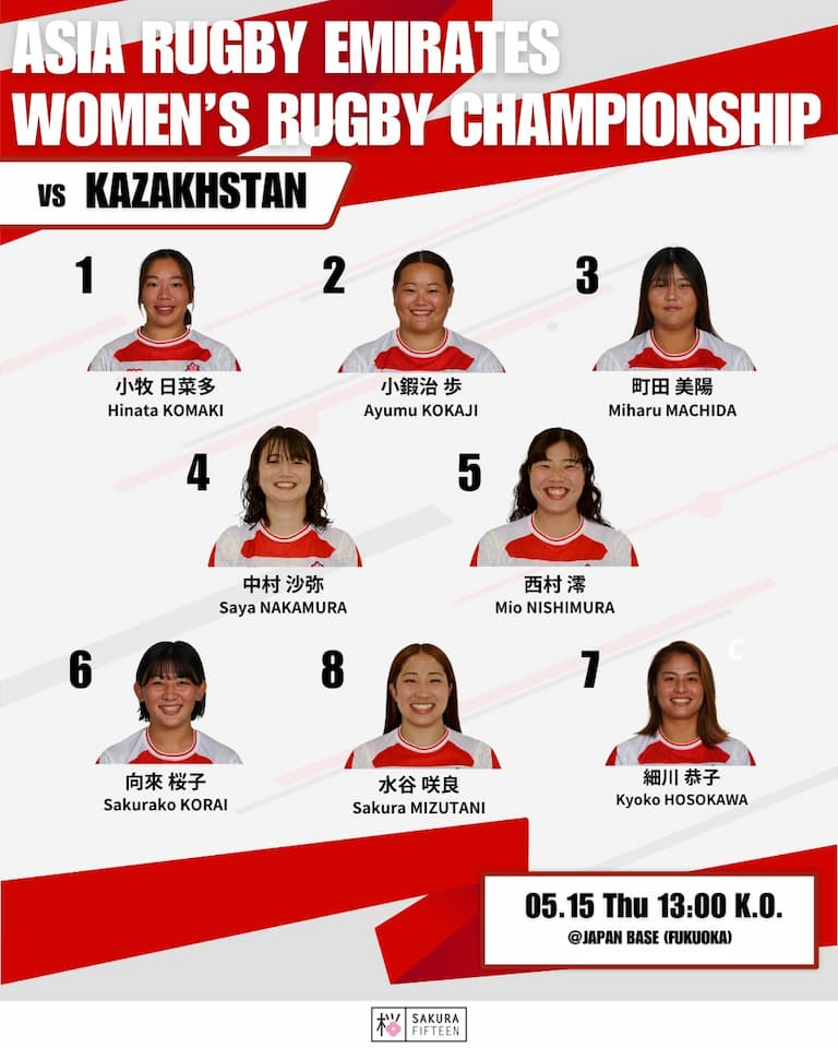 Matchday Squad - Japan Sakura 15s vs Kazakhstan AREWC 2025